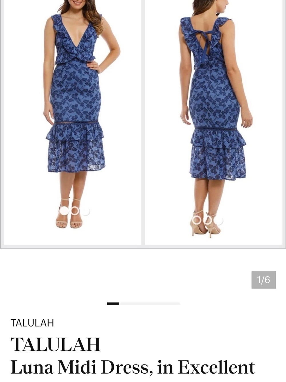 TALULAH Blue Floral Ruffle Tie-Back Midi Dress